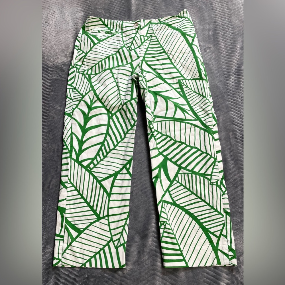 J.McLaughlin White Green Palm Print Crop Pants 2